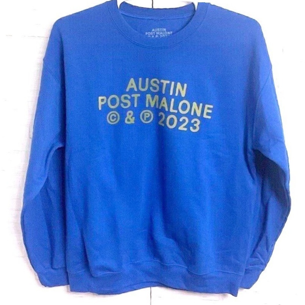 Post Malone Crewneck‎ If Yall Weren't Here Id Be Crying Tour 2023 Blue Mens